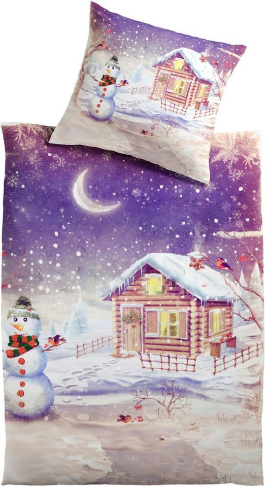 MESANA Bettwäsche Schneemann, Polyester, 2 teilig, aus Mikrofaser Plüsch von MESANA