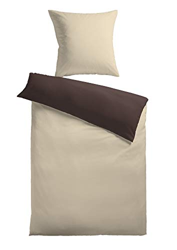 MESANA Bettwäsche Bettbezug Bella beige mit Reißverschluss Polyester Fleece 135x200cm Wendebettwäsche Wendebettbezug weich zweifarbig Kontrastfarben von MESANA