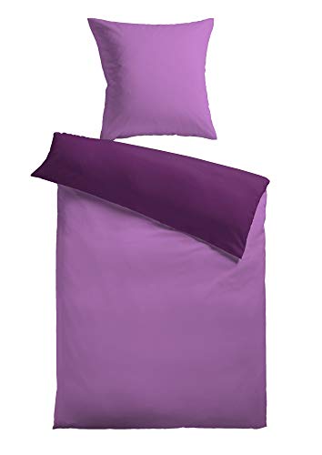 MESANA Bettwäsche Bettbezug Bella violett mit Reißverschluss Polyester Fleece 135x200cm Wendebettwäsche Wendebettbezug weich zweifarbig Kontrastfarben von MESANA