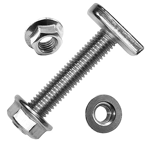 Hammerkopfschrauben M10x100 mm mit Sechskantmuttern mit Flansch M10 aus Edelstahl A2 (50 Stück) | DIN 6923 - Ankerschienenschrauben - Flanschmuttern von MESAROS® von MESAROS