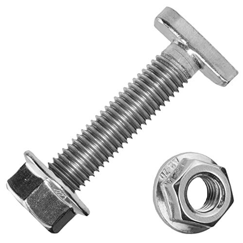 Hammerkopfschrauben M10x60 mm mit Flanschmuttern M10 aus Edelstahl A2 (100 Stück) | DIN 6923 - Ankerschienenschrauben - Sechskantmuttern mit Flansch von MESAROS® von MESAROS