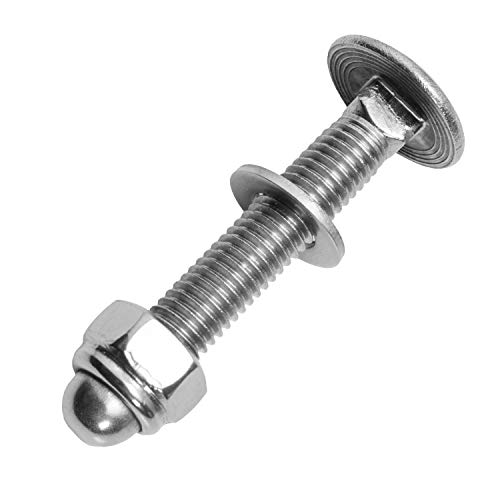 Schlossschrauben M10x50/50 mm mit selbstsichernden Hutmuttern & Unterlegscheiben M10 aus Edelstahl A2 (20 Stück) | Flachrundschrauben - Stoppmuttern - Beilagscheiben von MESAROS® von MESAROS