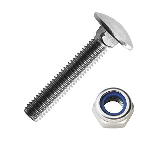 Schlossschrauben M12x50/50 mm mit Sicherungsmuttern M12 aus Edelstahl A2 (50 Stück) | DIN 603 & DIN 985 - Flachrundschrauben - selbstsichernde Sechskantmuttern von MESAROS® von MESAROS