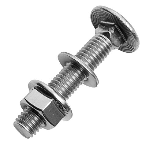 Schlossschrauben M5x20/20 mm mit Flanschmuttern & Unterlegscheiben M5 aus Edelstahl A2 (5 Stück) | Flachrundschrauben - Sechskantmuttern mit Flansch - Beilagscheiben von MESAROS® von MESAROS