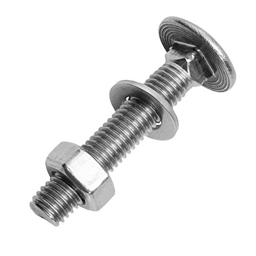 Schlossschrauben M6x55/55 mm mit Sechskantmuttern & Unterlegscheiben M6 aus Edelstahl A2 (10 Stück) | Flachrundschrauben - Edelstahlmuttern - Beilagscheiben von MESAROS® von MESAROS