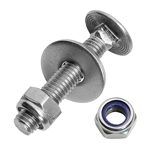 Schlossschrauben M8x55/55 mm mit Sicherungsmuttern & großen Unterlegscheiben M8 aus Edelstahl A2 (10 Stück) | Flachrundschrauben - selbstsichernde Sechskantmuttern - Beilagscheiben von MESAROS® von MESAROS