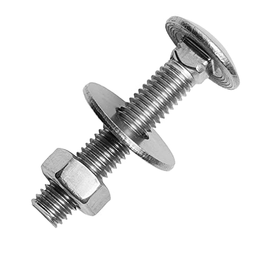 Schlossschrauben M8x60/60 mm mit Sechskantmuttern & großen Unterlegscheiben M8 aus Edelstahl A2 (50 Stück) | Flachrundschrauben - Edelstahlmuttern - Beilagscheiben von MESAROS® von MESAROS