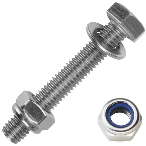 Sechskantschrauben M6x35 mm inkl. Sicherungsmuttern & Unterlegscheiben M6 aus Edelstahl A2 (50 Stück) | Maschinenschrauben - Stoppmuttern - Beilagscheiben von MESAROS® von MESAROS