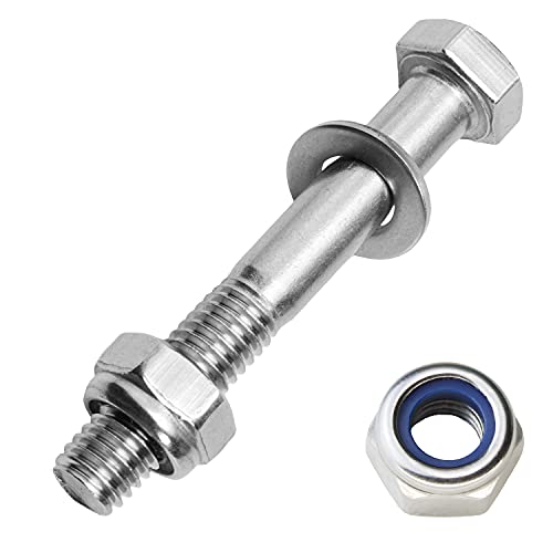 Sechskantschrauben mit Schaft M5x35 mm inkl. Sicherungsmuttern & Unterlegscheiben M5 aus Edelstahl A2 (50 Stück) | Maschinenschrauben - Stoppmuttern - Beilagscheiben von MESAROS® von MESAROS