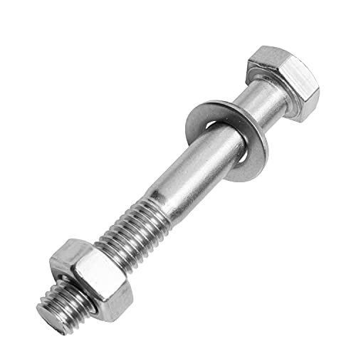 Sechskantschrauben mit Schaft M6x45 mm inkl. Sechskantmuttern & Unterlegscheiben M6 aus Edelstahl A2 (100 Stück) | Maschinenschrauben - Edelstahlmuttern - Beilagscheiben von MESAROS® von MESAROS