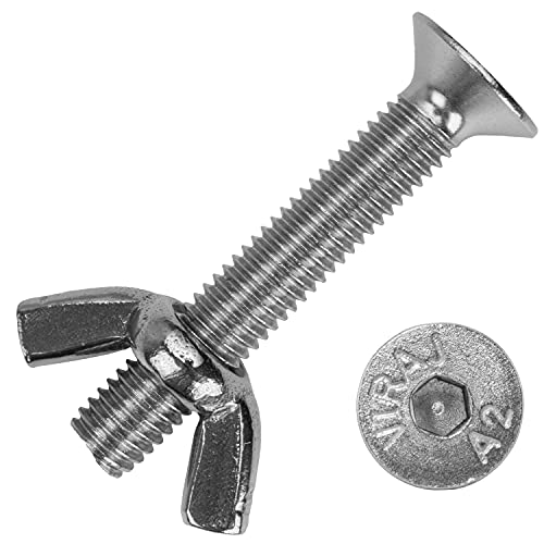 Senkkopfschrauben mit Innensechskant M6x50 mm und Flügelmuttern M6 aus Edelstahl A2 (10 Stück) | DIN 7991 & ähnl. DIN 315 - Senkschrauben - Schmetterlingsmuttern von MESAROS® von MESAROS