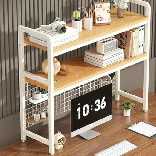 2-stöckiges Schreibtisch-Bücherregal, Schreibtischregal für Wohnheime mit Gitterplatte, Holzregale, Aufbewahrungs-Organizer-Rack aus Metall für das Home Office und die Uni von MESCXTY