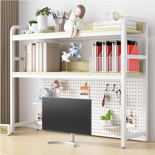 2-stöckiges Schreibtisch-Bücherregal/Bücherregal - Computertisch-Aufsatz, verstellbares mehrschichtiges Gestell, multifunktionales Aufbewahrungsregal für Bürobedarf (Farbe: A, Größe von MESCXTY
