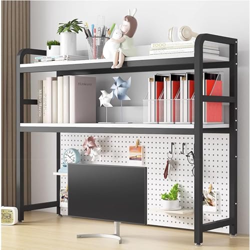 2-stöckiges Schreibtisch-Bücherregal/Bücherregal - Computertisch-Aufsatz, verstellbares mehrschichtiges Gestell, multifunktionales Aufbewahrungsregal für Bürobedarf (Farbe: D, Größe von MESCXTY