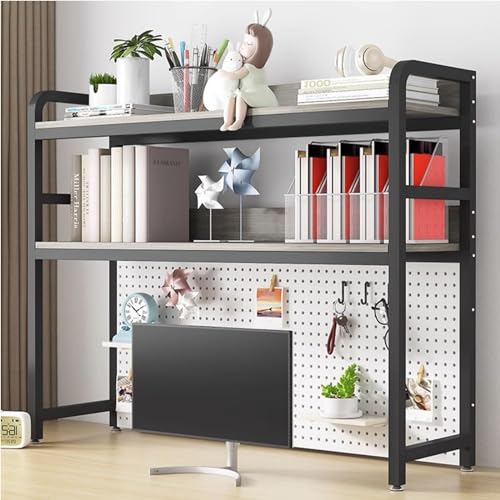 2-stöckiges Schreibtisch-Bücherregal/Bücherregal - Computertisch-Aufsatz, verstellbares mehrschichtiges Gestell, multifunktionales Aufbewahrungsregal für Bürobedarf (Farbe: E, Größe von MESCXTY