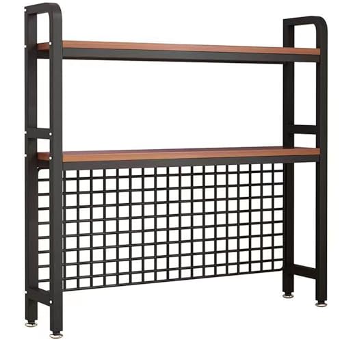 2-stöckiges Schreibtisch-Bücherregal aus Metall, Aufbewahrungsregal für Büro, Zuhause, Wohnheim, Schreibtischregal mit Gitterplatte und verstellbar (schwarz) von MESCXTY