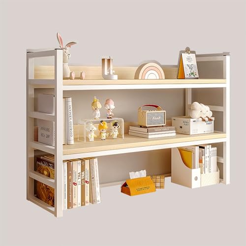 3-stöckiges Schreibtisch-Bücherregal, Schreibtischaufsatz aus Holz für Wohnheime mit Metallrahmen, niedriges Mehrzweck-Organizer-Regal für Büro, Arbeitszimmer (Eiche) von MESCXTY