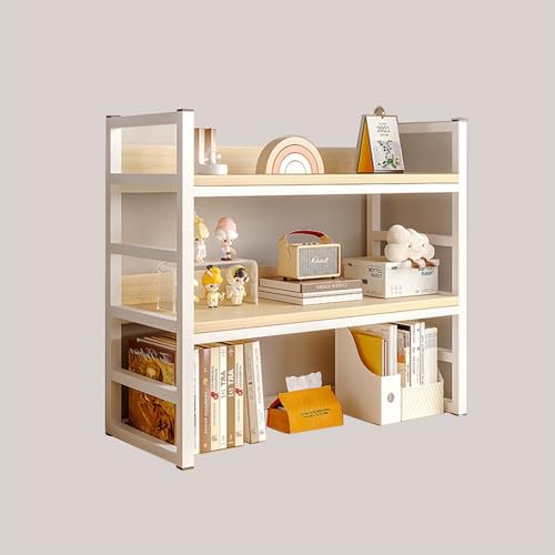 3-stöckiges Schreibtisch-Bücherregal, Schreibtischaufsatz aus Holz für Wohnheime mit Metallrahmen, niedriges Mehrzweck-Organizer-Regal für Büro, Arbeitszimmer (Eiche) von MESCXTY