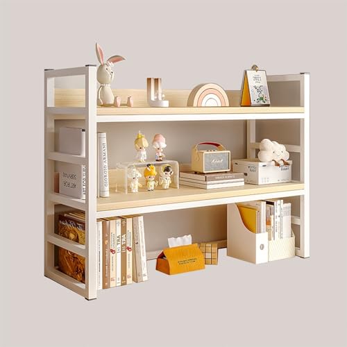 3-stöckiges Schreibtisch-Bücherregal, Schreibtischaufsatz aus Holz für Wohnheime mit Metallrahmen, niedriges Mehrzweck-Organizer-Regal für Büro, Arbeitszimmer (Eiche) von MESCXTY