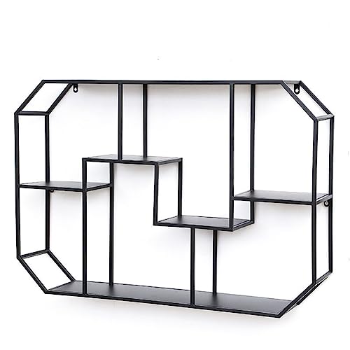 7,1" breites Bücherregal mit 5 Ebenen, Metall, Bücherregal zur Wandmontage, Hängeschrank, kreatives Gitter, Weinregal, Schrank, Schwarz, 37,4" L x 7,1" B x 25,6" H von MESCXTY