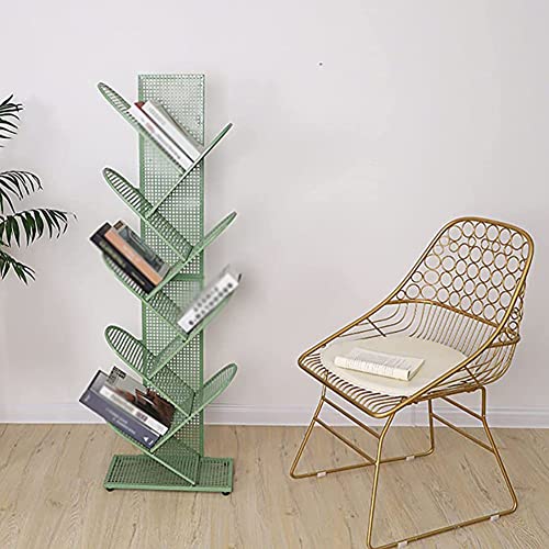 8-stöckiges Baum-Bücherregal, freistehendes Bücherregal aus Metall, minimalistischer Bücherhalter für Zeitschriftenalben, Bodenaufbewahrungsregal, Büro- und Heimdekoration, Grün A, 10 x 22 x 127 cm, von MESCXTY