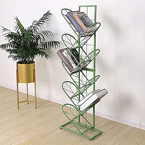 8-stöckiges Baum-Bücherregal, freistehendes Bücherregal aus Metall, minimalistischer Bücherhalter für Zeitschriftenalben, Bodenaufbewahrungsregal, Büro- und Heimdekoration, Grün A 10 x 22 x 127 cm, G von MESCXTY