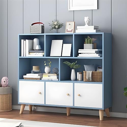 9,5 Zoll B, geschlossenes Bücherregal mit Aufbewahrung, Bücherregal aus Holz mit Regalen und Türen, Landung, Bein aus Massivholz, multifunktionales Gestell, Studentenschrank, Blau, 39,4 Zoll L x 9,4 Z 9,5 Zoll B, geschlossenes Bücherregal mit Aufbewahrung, Bücherregal aus Holz mit Regalen und Türen, Landung, Bein aus Massivholz, multifunktionales Gestell, Studentenschrank, Blau, 39,4 Zoll L x 9,4 Z von MESCXTY