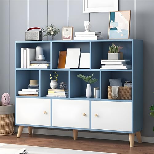 9,5 Zoll B, geschlossenes Bücherregal mit Aufbewahrung, Bücherregal aus Holz mit Regalen und Türen, Landung, Bein aus Massivholz, multifunktionales Gestell, Studentenschrank, Blau, 47,2 Zoll L x 9,4 9,5 Zoll B, geschlossenes Bücherregal mit Aufbewahrung, Bücherregal aus Holz mit Regalen und Türen, Landung, Bein aus Massivholz, multifunktionales Gestell, Studentenschrank, Blau, 47,2 Zoll L x 9,4 von MESCXTY