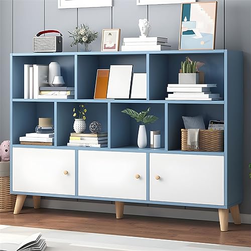 9,5 Zoll B, geschlossenes Bücherregal mit Aufbewahrung, Bücherregal aus Holz mit Regalen und Türen, Landung, Bein aus Massivholz, multifunktionales Gestell, Studentenschrank, Blau, 55,1 Zoll L x 9,4 von MESCXTY