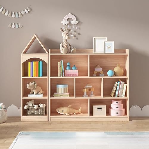 Aufbewahrung für Kinder zu Hause, Bücherregal für Puppenhäuser und Spielzeug-Organizer, bodenstehendes Bücherregal aus Massivholz für Kinderzimmer, Spielzimmer, Heimunterricht, natürliche Farbe – 139 von MESCXTY