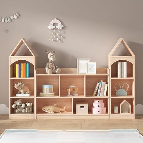 Aufbewahrung für Kinder zu Hause, Bücherregal für Puppenhäuser und Spielzeug-Organizer, bodenstehendes Bücherregal aus Massivholz für Kinderzimmer, Spielzimmer, Heimunterricht, natürliche Farbe – 200 von MESCXTY