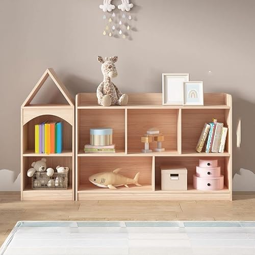 Aufbewahrung für Kinder zu Hause, Bücherregal für Puppenhäuser und Spielzeug-Organizer, bodenstehendes Bücherregal aus Massivholz für Kinderzimmer, Spielzimmer, Heimunterricht, natürliche Farbe – 119 von MESCXTY