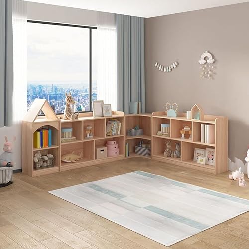 Aufbewahrung für Kinder zu Hause, Bücherregal für Puppenhäuser und Spielzeug-Organizer, bodenstehendes Bücherregal aus Massivholz für Kinderzimmer, Spielzimmer, Heimunterricht, natürliche Farbe – 180 von MESCXTY