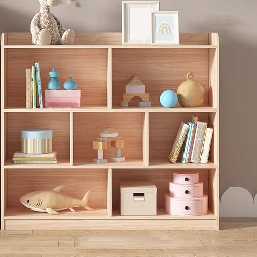 Aufbewahrung für Kinder zu Hause, Bücherregal und Spielzeug-Organizer für Puppenhäuser, bodenstehendes Bücherregal aus Massivholz für Kinderzimmer, Spielzimmer, Heimunterricht, natürliche Farbe – 99, von MESCXTY