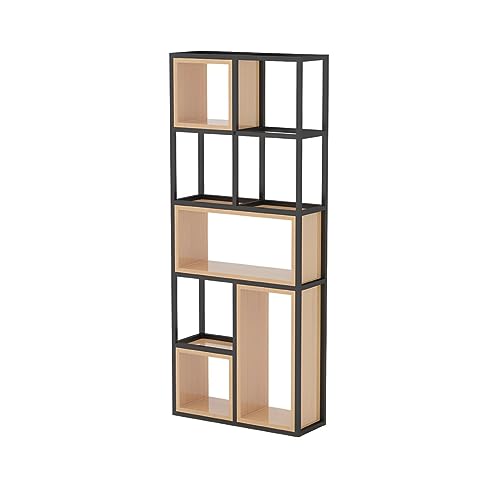Bücherregal, geometrisches Regal, Bücherregal aus Metall, Vintage-Etagere, hohe Aufbewahrungsanzeige, versetzte Regale mit stabilem Rahmen für das Home Office, 31,5" L x 10" B x 79" H von MESCXTY
