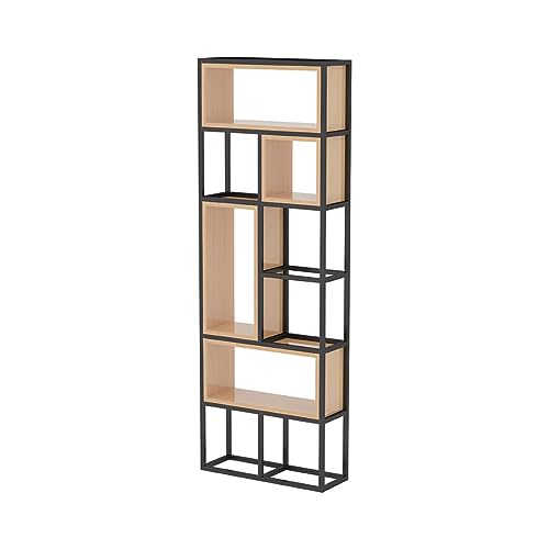 Bücherregal, geometrisches Regal, Bücherregal aus Metall, Vintage-Etagere, hohe Aufbewahrungsanzeige, versetzte Regale mit stabilem Rahmen für das Home Office, 31,5" L x 10" B x 94,5" H von MESCXTY