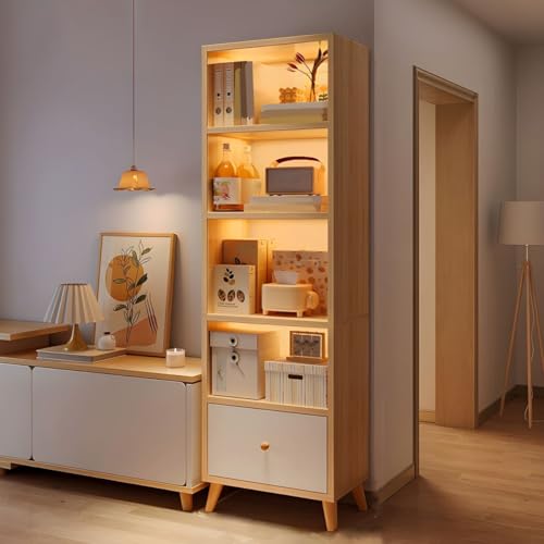 Bücherregal, moderne Vitrine mit Schubladen und geschlossener Rückseite, Aufbewahrungsschrank aus Holz, freistehendes Bücherregal für das Home Office, ohne Türen, Natur, 49,5 cm L x 30,5 cm B x 180,3 von MESCXTY