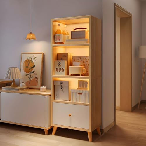 Bücherregal, moderne Vitrine mit Schubladen und geschlossener Rückseite, Aufbewahrungsschrank aus Holz, freistehendes Bücherregal für das Home Office, ohne Türen, Natur, 49,5 cm L x 30,5 cm B x 149,9 Bücherregal, moderne Vitrine mit Schubladen und geschlossener Rückseite, Aufbewahrungsschrank aus Holz, freistehendes Bücherregal für das Home Office, ohne Türen, Natur, 49,5 cm L x 30,5 cm B x 149,9 von MESCXTY