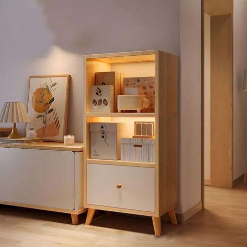 Bücherregal, moderne Vitrine mit Schubladen und geschlossener Rückseite, Aufbewahrungsschrank aus Holz, freistehendes Bücherregal für das Home Office, ohne Türen, Natur, 49,5 cm L x 30,5 cm B x 119,4 Bücherregal, moderne Vitrine mit Schubladen und geschlossener Rückseite, Aufbewahrungsschrank aus Holz, freistehendes Bücherregal für das Home Office, ohne Türen, Natur, 49,5 cm L x 30,5 cm B x 119,4 von MESCXTY