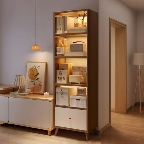 Bücherregal, moderne Vitrine mit Schubladen und geschlossener Rückseite, Aufbewahrungsschrank aus Holz, freistehendes Bücherregal für das Home Office, ohne Türen, Walnuss, 49,5 cm L x 30,5 cm B x 180 von MESCXTY