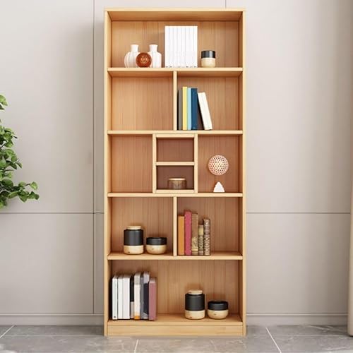 Bücherregal, vertikaler Aufbewahrungswürfel aus natürlichem Kiefernholz, freistehende Vitrine mit 5 Ebenen und Würfeln, geschlossene Rückseite, Bücherregal für das Wohnzimmer, 80 cm L x 24,1 cm T, 18 von MESCXTY