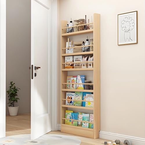 Bücherregal aus Holz mit 3/4/5/6 Ebenen hinter der Tür, hohes, schmales, bodenstehendes Bücherregal, platzsparender Aufbewahrungs-Organizer für Bücher, Schlafzimmer, Wohnzimmer, Büro, Holzfarbe, 27,6 Bücherregal aus Holz mit 3/4/5/6 Ebenen hinter der Tür, hohes, schmales, bodenstehendes Bücherregal, platzsparender Aufbewahrungs-Organizer für Bücher, Schlafzimmer, Wohnzimmer, Büro, Holzfarbe, 27,6 von MESCXTY