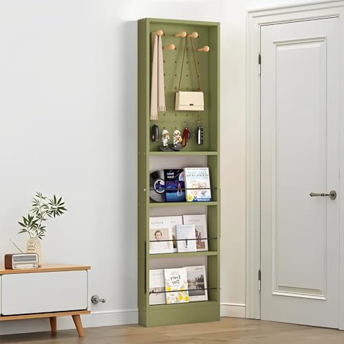 Bücherregal hinter der Tür – ultradünnes, platzsparendes 3,94 Zoll großes Bücherregal aus Holz mit Lochplatte, hohes, schmales Wandregal, kompakter Organizer für Bücher, Spielzeug, CDs und Dekoration von MESCXTY