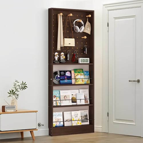 Bücherregal hinter der Tür – ultradünnes, platzsparendes 3,94 Zoll großes Bücherregal aus Holz mit Lochplatte, hohes, schmales Wandregal, kompakter Organizer für Bücher, Spielzeug, CDs und Dekoration von MESCXTY