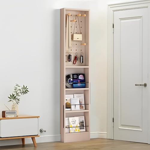 Bücherregal hinter der Tür – ultradünnes, platzsparendes 3,94 Zoll großes Bücherregal aus Holz mit Lochplatte, hohes, schmales Wandregal, kompakter Organizer für Bücher, Spielzeug, CDs und Dekoration von MESCXTY