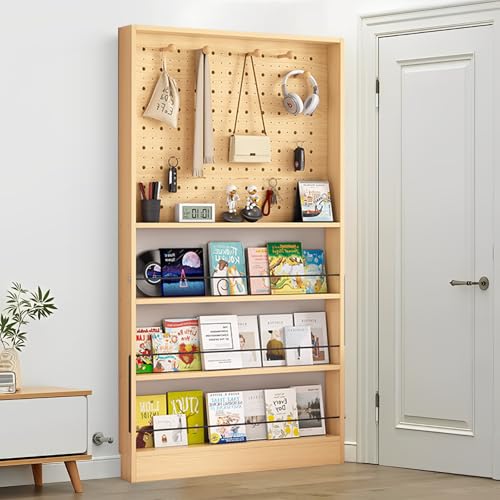 Bücherregal hinter der Tür – ultradünnes, platzsparendes 3,94 Zoll großes Bücherregal aus Holz mit Lochplatte, hohes, schmales Wandregal, kompakter Organizer für Bücher, Spielzeug, CDs und Dekoration von MESCXTY