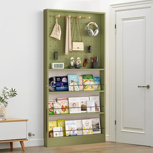 Bücherregal hinter der Tür – ultradünnes, platzsparendes 3,94 Zoll großes Bücherregal aus Holz mit Lochplatte, hohes, schmales Wandregal, kompakter Organizer für Bücher, Spielzeug, CDs und Dekoration von MESCXTY