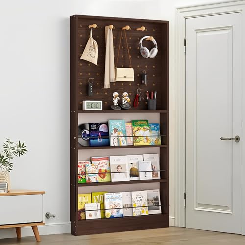 Bücherregal hinter der Tür – ultradünnes, platzsparendes 3,94 Zoll großes Bücherregal aus Holz mit Lochplatte, hohes, schmales Wandregal, kompakter Organizer für Bücher, Spielzeug, CDs und Dekoration von MESCXTY