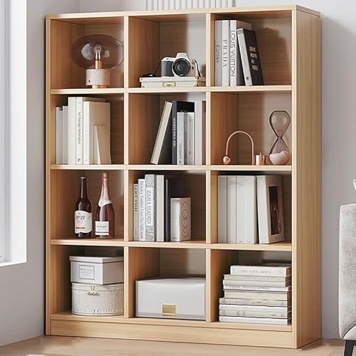 Bücherregal mit 12 Würfeln, Aufbewahrungs-Organizer aus Massivholz, moderne Vitrine, freistehend, 4 Ebenen, mit geschlossener Rückseite, Bücherregal für das Wohnzimmer, naturfarben, 89,9 cm L x 30,5 c von MESCXTY