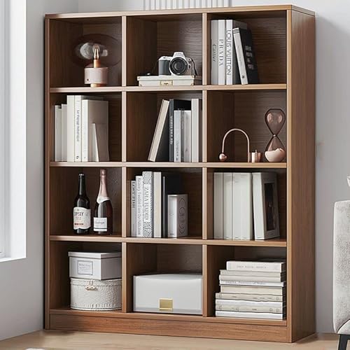Bücherregal mit 12 Würfeln, Aufbewahrungs-Organizer aus Massivholz, moderne Vitrine, freistehend, 4 Ebenen, mit geschlossener Rückseite, Bücherregal für das Wohnzimmer, nussbraun, 89,9 cm L x 30,5 cm von MESCXTY